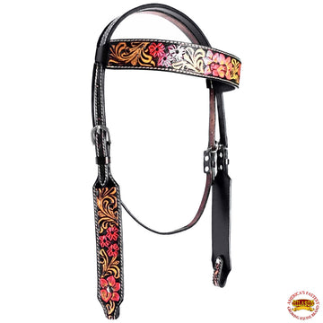HILASON Western Horse Floral Headstall Breast Collar Set American Leather Brown